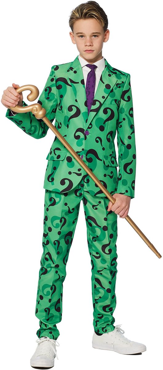 Joker Kostuum | Batman Schurkthe Riddler Vraagteken | Jongen | Maat 158-164 | Halloween | Verkleedkleding